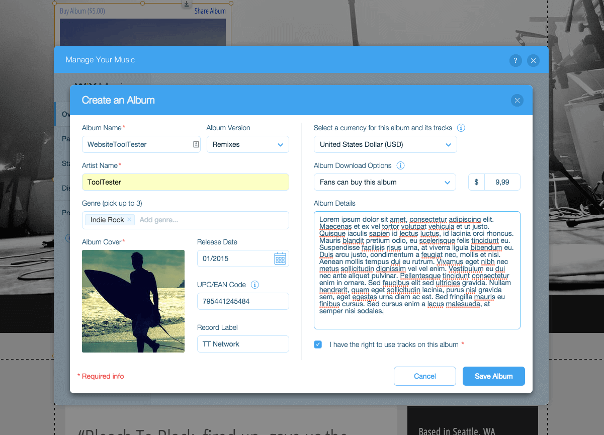 wix music create album