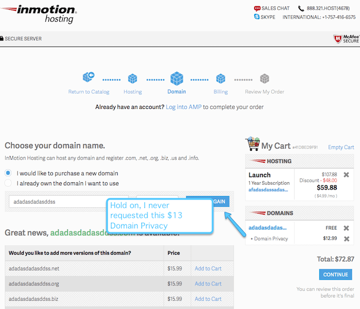 inmotion hosting tricky purchase