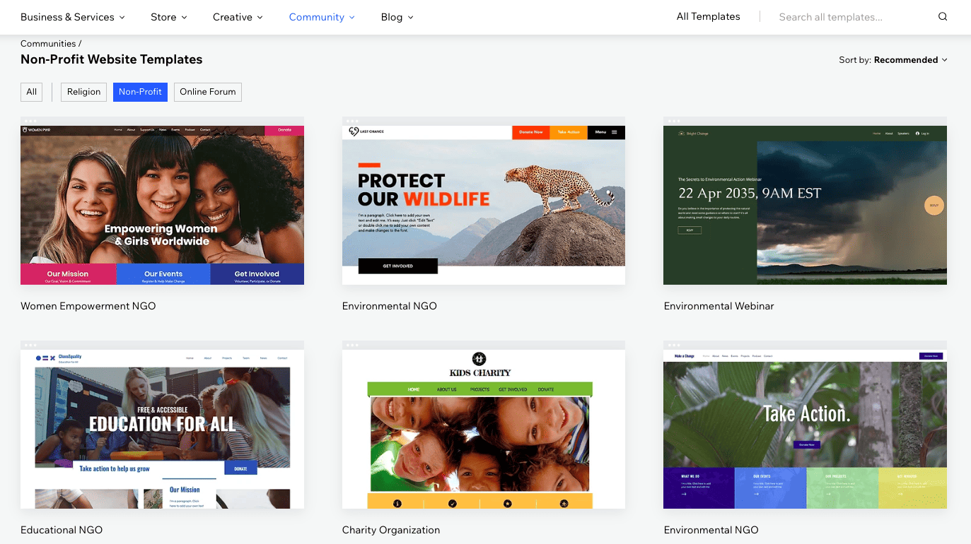 wix nonprofit templates